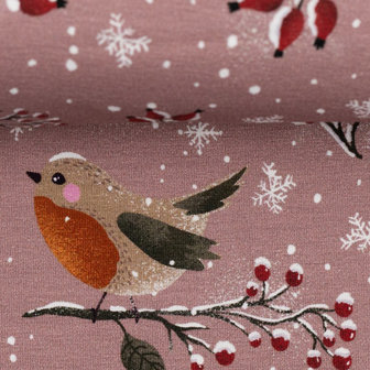 Jersey - Roze sneeuwpret met vogel