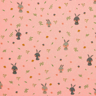 Flanel - Schattige konijntjes op roze