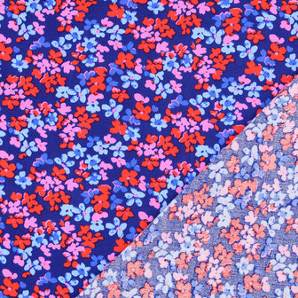Viscose - Duizenden mini bloempjes blauwrood