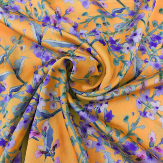 Satijn - Lavendel bloempalet op zalmoranje