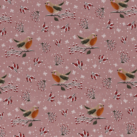 Jersey - Roze sneeuwpret met vogel