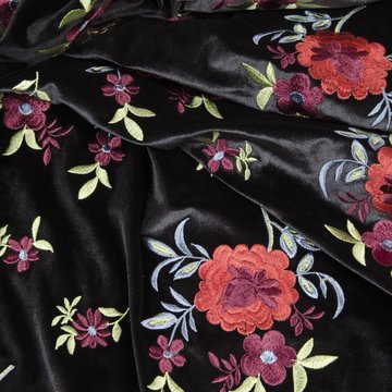 Fluweel - Zwart met barok bloemenpalet