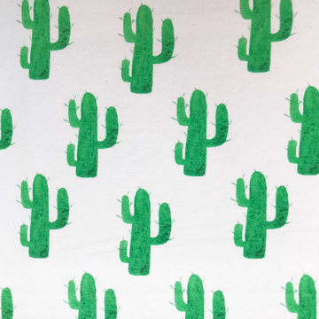 French terry - Groene cactussen op wit