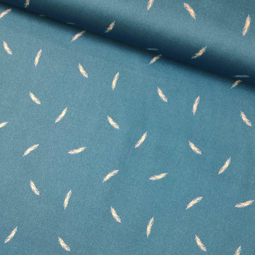 Stretchkatoen - Blauw met witte pluimen