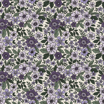 Katoen - Mille fleurs paars-groen