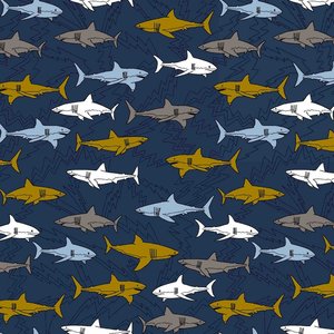 Jersey - Vlijmscherpe haaien op blauw
