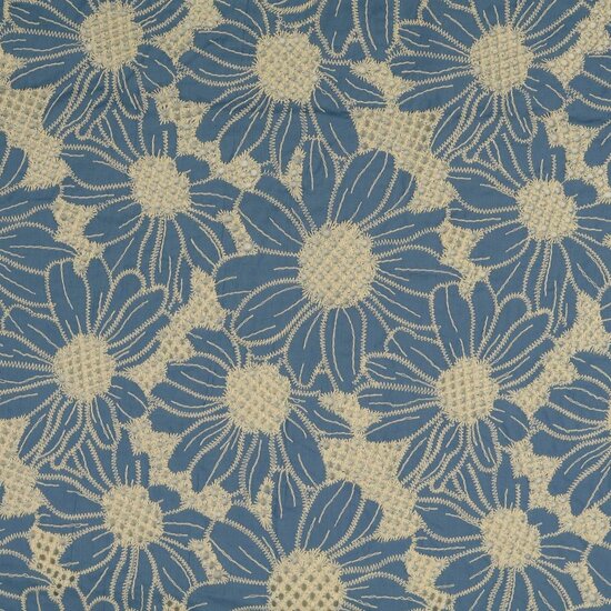 Broderie - Opengewerkt grote bloemen blauw-2