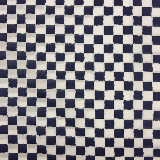 Coupon 100 / Katoen - Maan batiklook wit en blauw geblokt-2