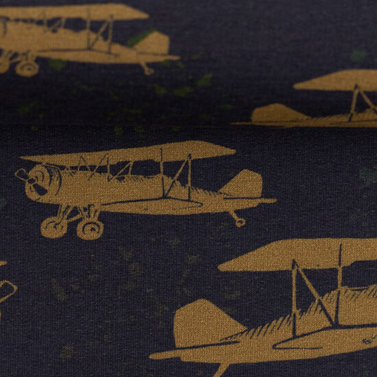 Coupon 185 / Sweater - Retrovliegtuig op nachtblauw-2