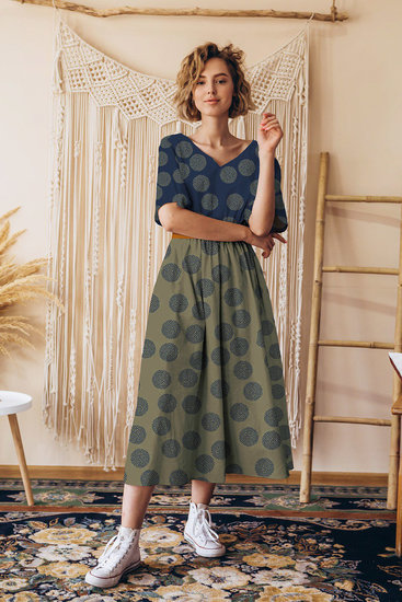 Crêpe - Stippelbol op khakigroen-2