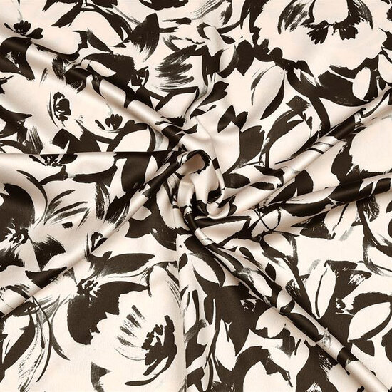 Damesstof - Flowers painted zwart ecru-2