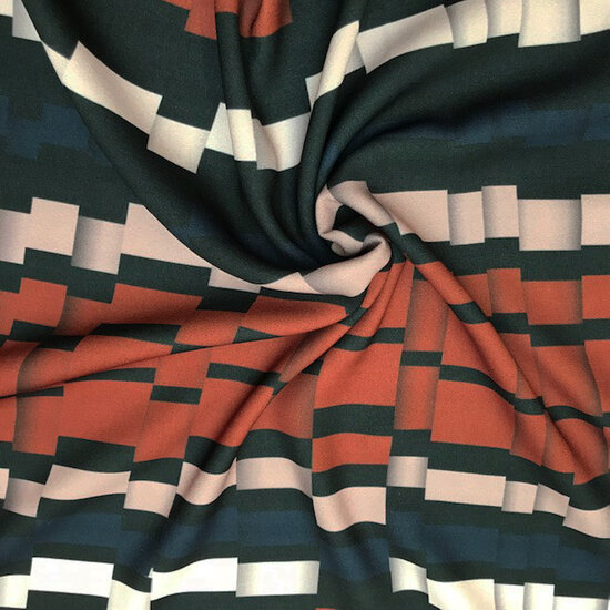 Damesstof - Geprinte plisse bruin en blauw-2