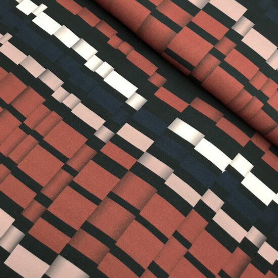 Damesstof - Geprinte plisse bruin en blauw-3