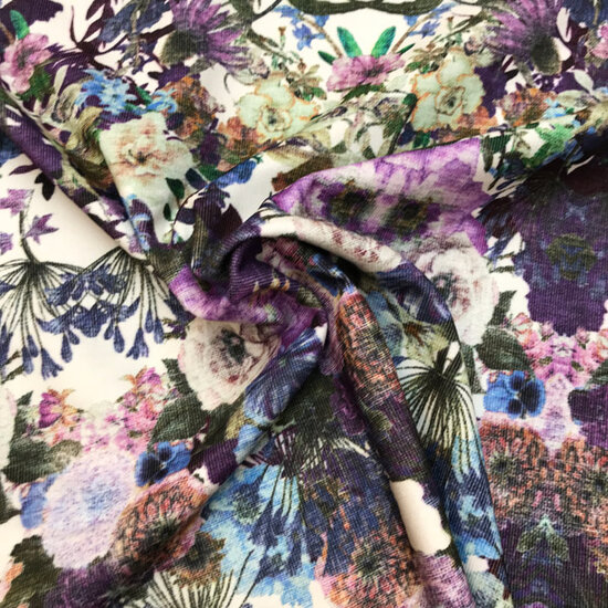 Fluweel - Digitale bloemen paars-2