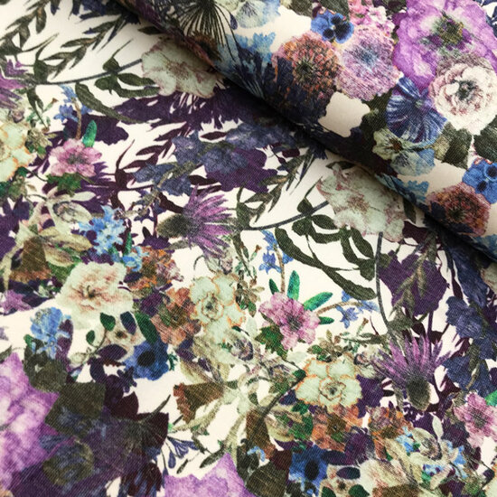 Fluweel - Digitale bloemen paars-3