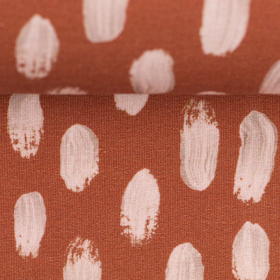 French terry - Lichtroze kwastbollen op roest-3