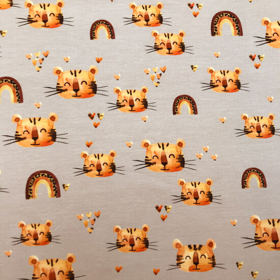 French terry - Tijgerkopjes en regenbogen beige-2