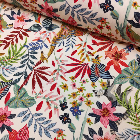 Gabardine - kleurrijke bloemenprint op ecru-2