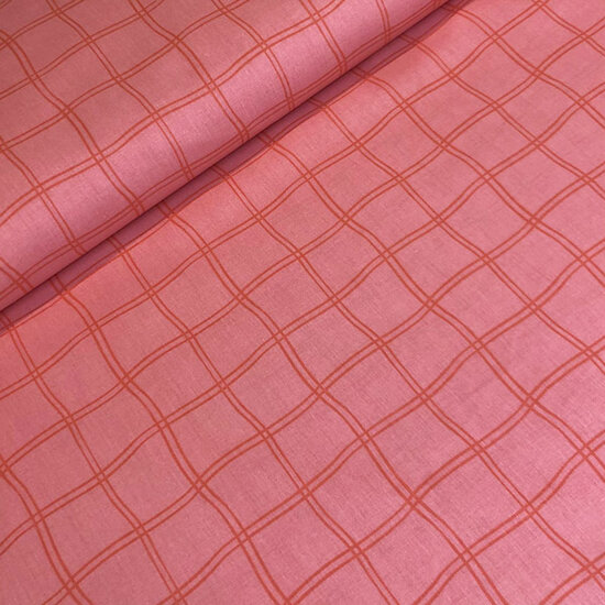 Gecoat Katoen - Roze met rood wiebelraster-2