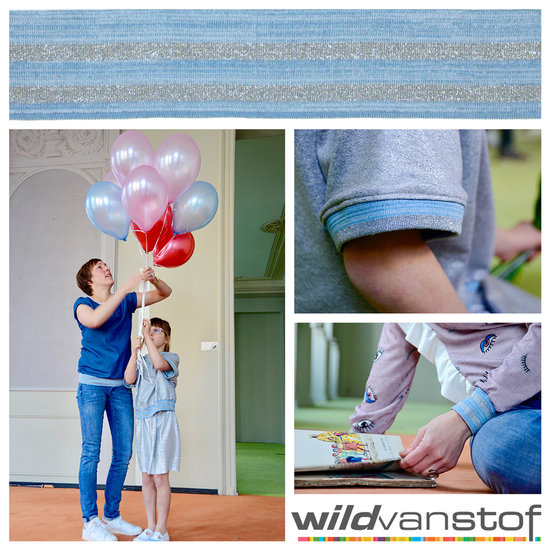 Glitter boord strepen - Jeans mêlée en zilver-3