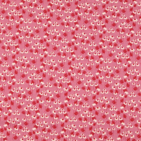 Jersey - Mini margriet op framboosroze-2