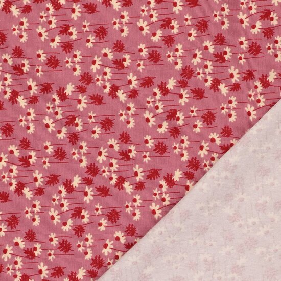 Jersey - Mini margriet op framboosroze-3