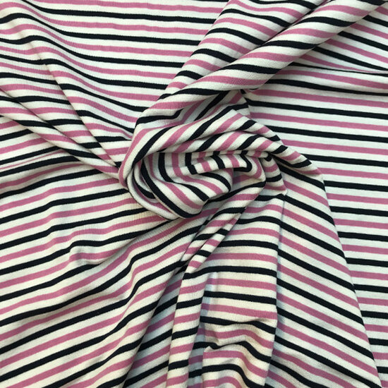 Jersey - Zwart en roze streepje 4mm-3