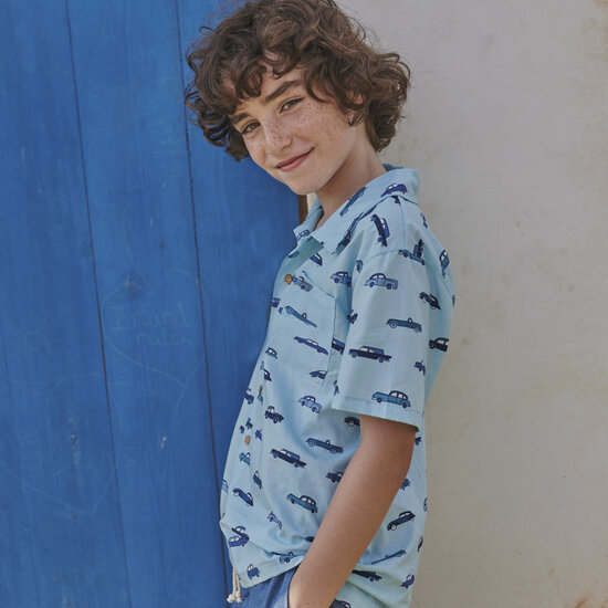 Katoen - Auto's uit havana op blauw-2