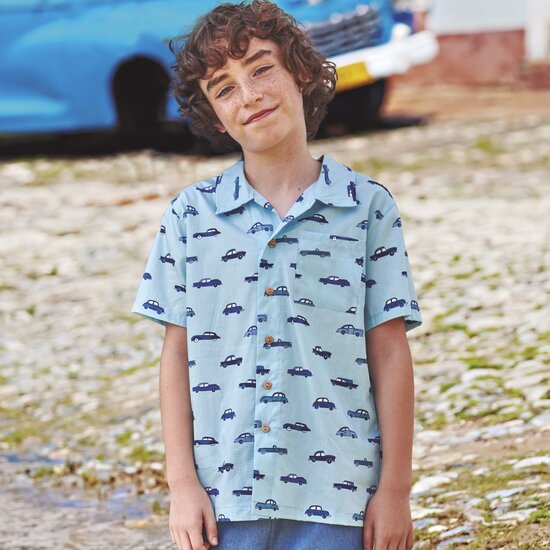 Katoen - Auto's uit havana op blauw-3