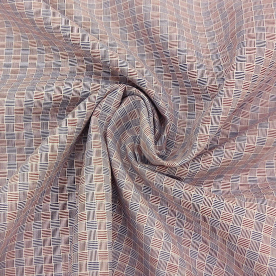 Katoen - Blauw, rood en wit ruitpatroon-2