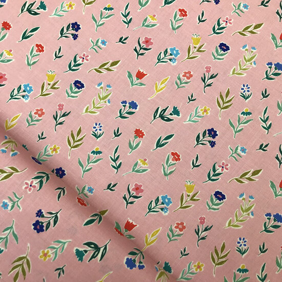 Katoen - Bloemensteel op lichtroze-2