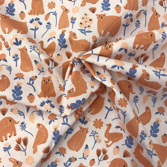 Katoen - Blozende dierenvrienden op zalmroze-2