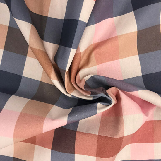 Katoen - Carreaux blauw roze nude-3