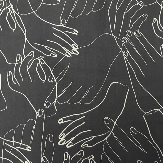 Katoen - Ecru getekende handen op grijs-2