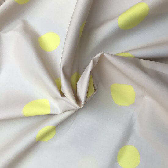 katoen - Ecru met grote gele stip-2