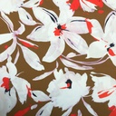 Katoen - Ecru oranje bloemen op donkeroker-2