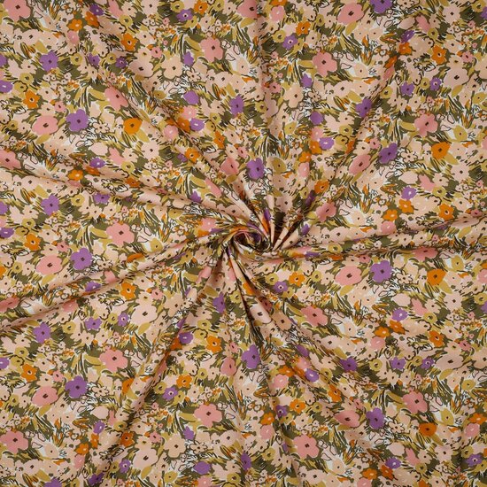 Katoen - Floral nerida groen roze-2