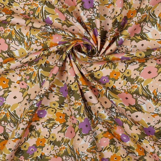 Katoen - Floral nerida groen roze-3