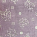 Katoen - Geborduurde poes op lila-2