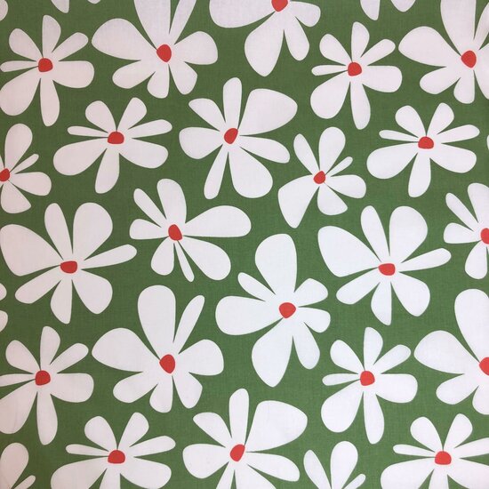 Katoen - Groen met Xl witte bloem-3