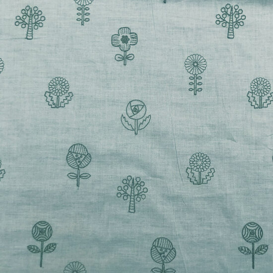 Katoen - Handwerkbloemen op lichtblauw-2