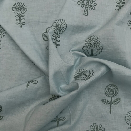 Katoen - Handwerkbloemen op lichtblauw-3