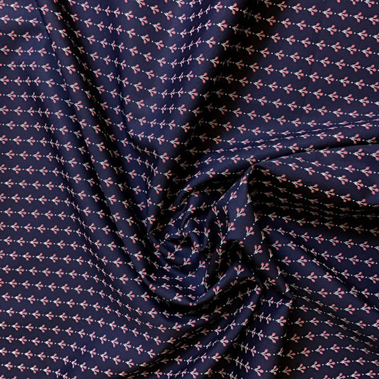 Katoen - Hemdenstof blauw met rood fijn twijgje-3