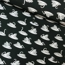 Katoen - Hemdenstof zwaantjes op zwart-2