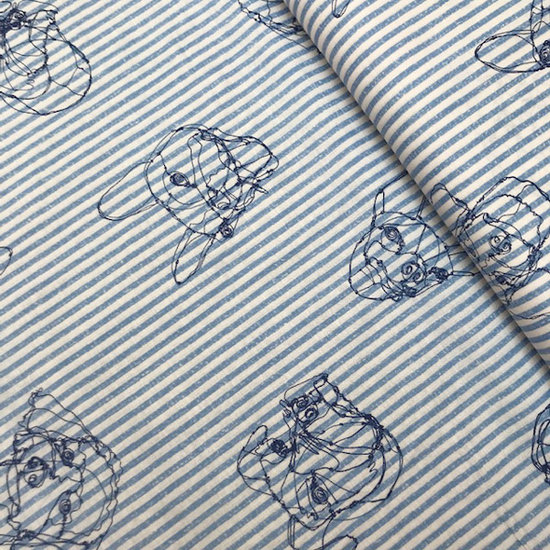 Katoen - Hondenkop op streep blauw-2