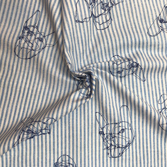 Katoen - Hondenkop op streep blauw-3