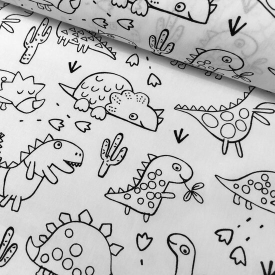 Katoen - Inkleurstof met dino-2