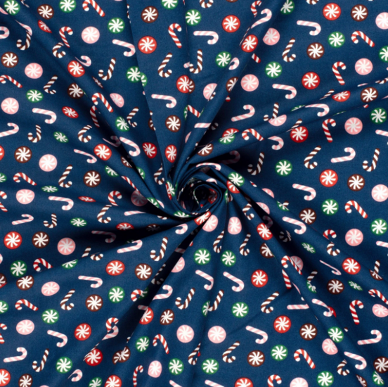Katoen - Kerstlolly op blauw-2