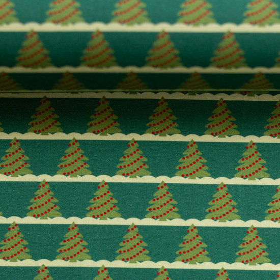 Katoen - Kleine kerstboom op groen-2