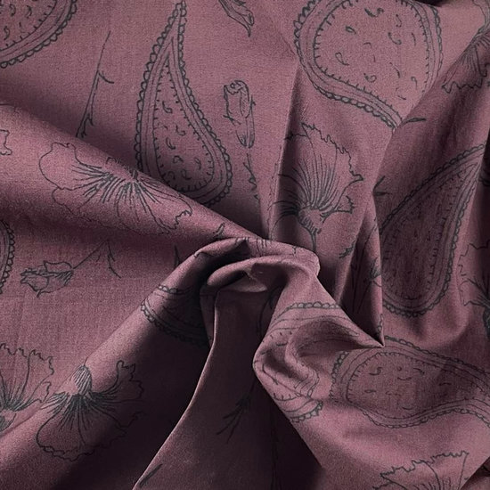 Katoen - Paisley bloem zachtbordeau LMV-2